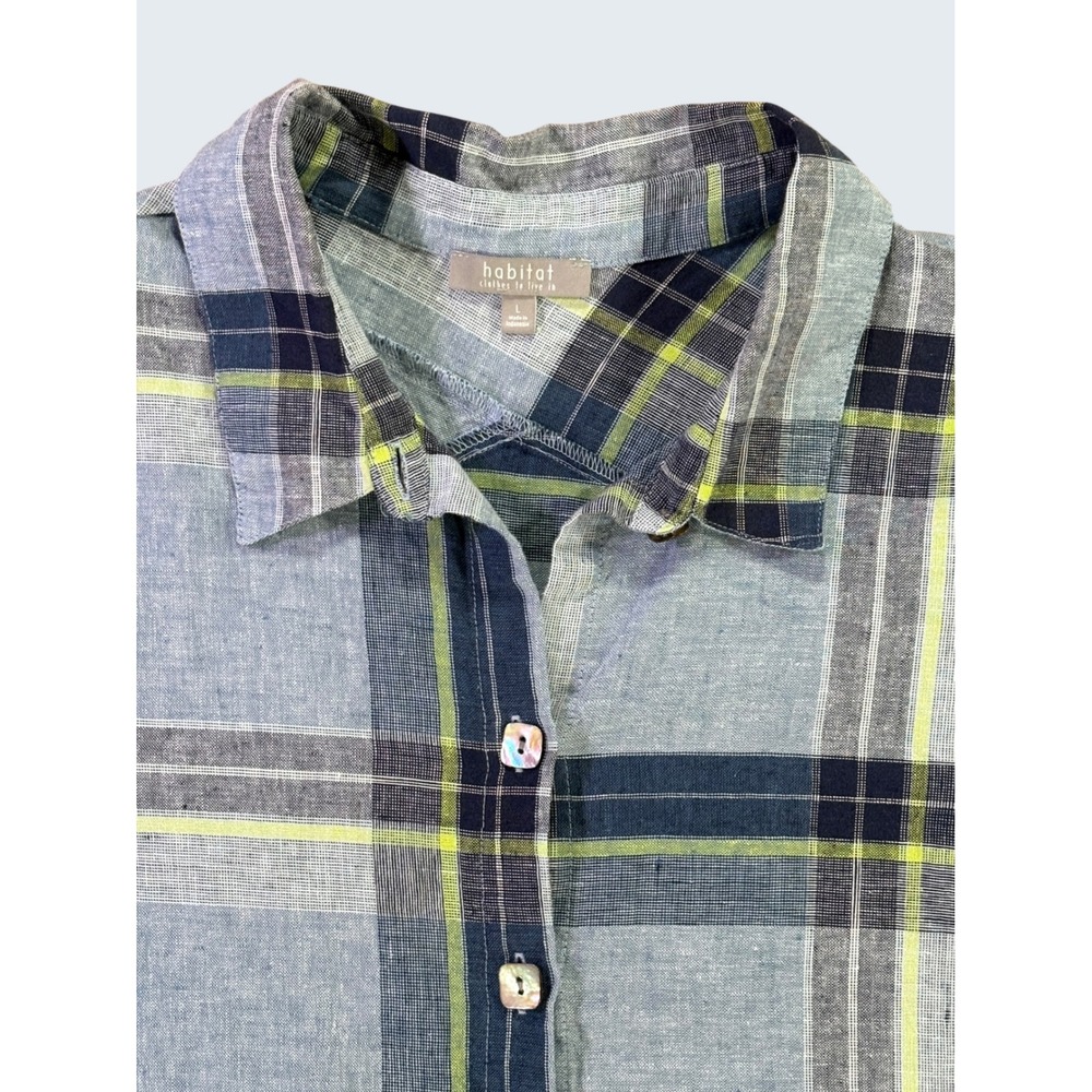 Habitat Clothes to Live In Linen & Cotton Blue & Yellow Plaid Shirt L